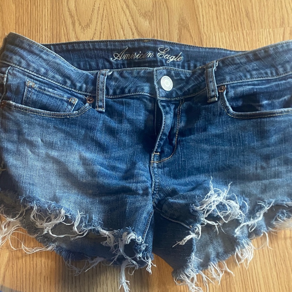 American Eagle Outfitters Dark Blue Frayed Jean Shorts